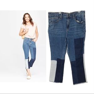 Universal Thread Patchwork Cropped Jeans Frayed